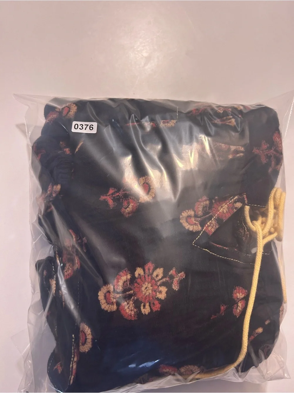 Free People Black Floral Smocked-Neck Tunic with Yellow Drawstring
